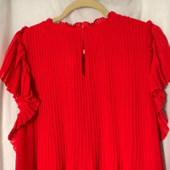 Ann Taylor Red Short Sleeve Pleaded Blouse - Picture 9 of 13